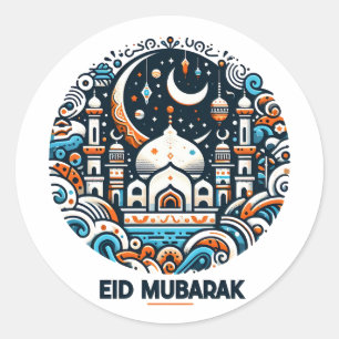 Adesivo Decoração de Eid Mubarak Crescente Colorido Arte d