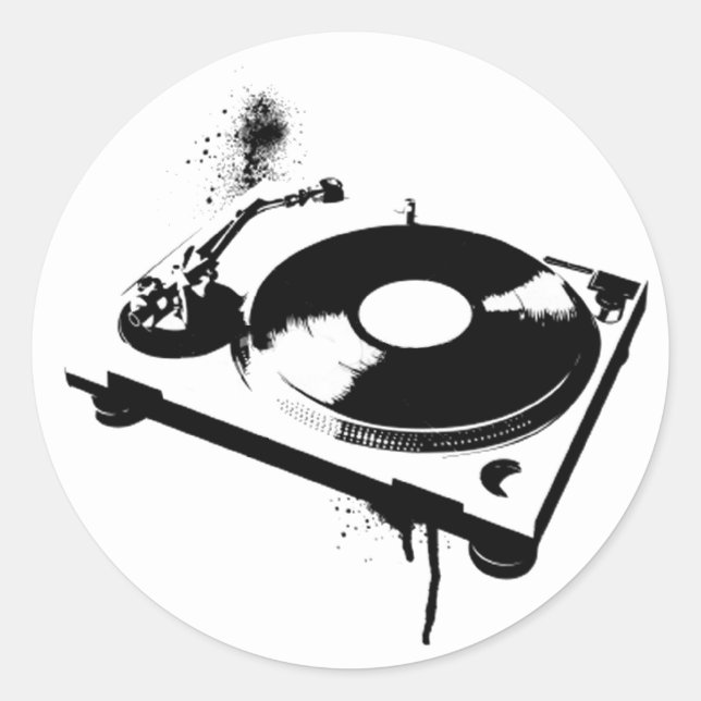 Adesivo Deejay DJ Turntable Round Sticker | Música de casa (Frente)