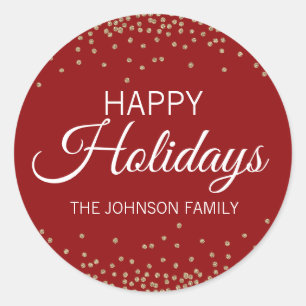 Adesivo Deep RED Dourado Glitter Confetti Feliz HOLIDAYS