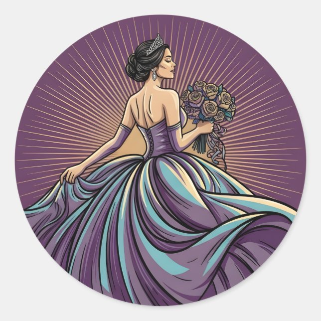 Adesivo Deep Violet Rhapsody Tiara & Bouquet Quinceañera (Frente)
