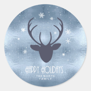 Adesivo Deer Antlers Silhouette & Snowflakes Blue ID861