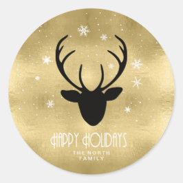 Adesivo Deer Antlers Silhouette & Snowflakes Dourado ID861