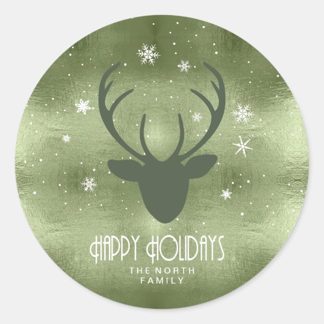 Adesivo Deer Antlers Silhouette & Snowflakes Green ID861 (Frente)