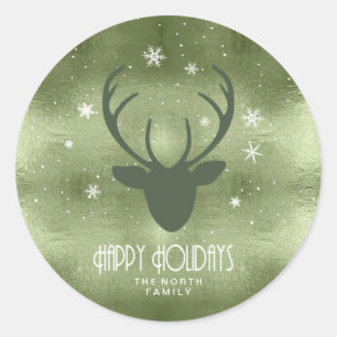 Adesivo Deer Antlers Silhouette & Snowflakes Green ID861