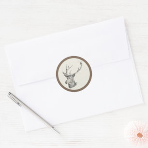 Adesivo Deer Buck Head com Antlers Black and White Art