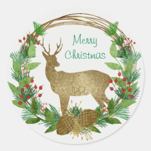 Adesivo Deer e Pine Bough Feliz Fúria de Natal
