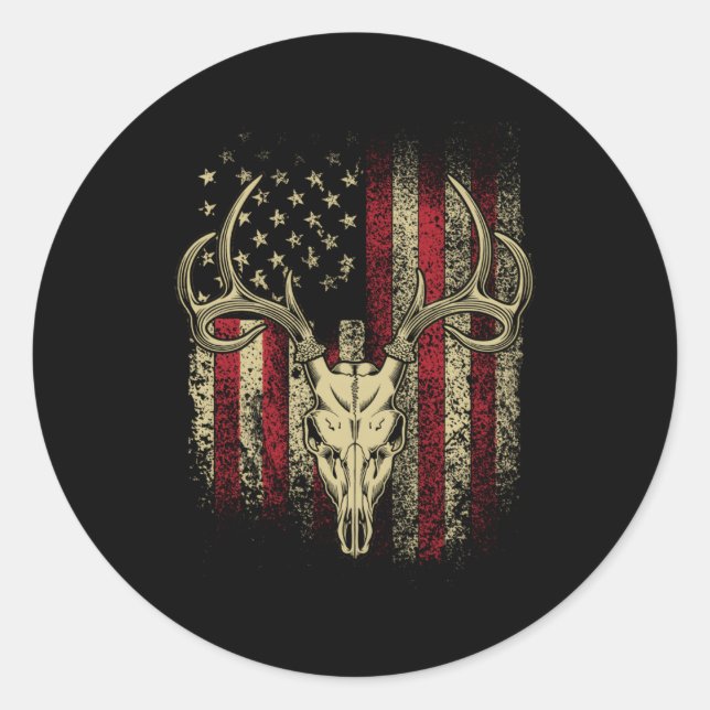 Adesivo Deer Hunters Deer Skull Na Bandeira Americana (Frente)