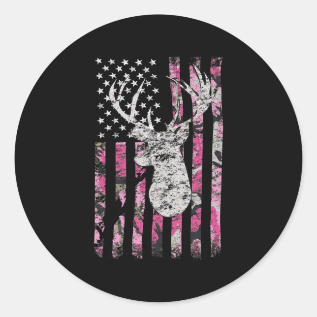 Adesivo Deer Hunting Camo American Flag Pink Buck (Frente)