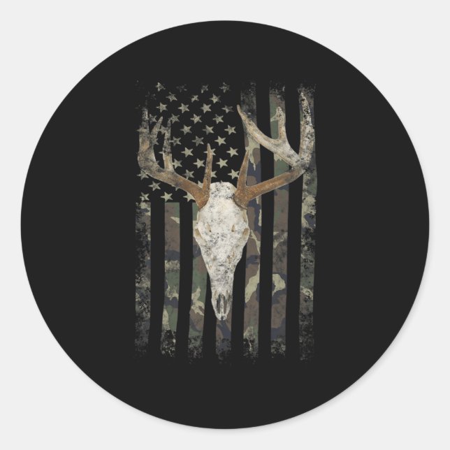 Adesivo Deer Hunting Skull American Camo USA Flag Whitetai (Frente)