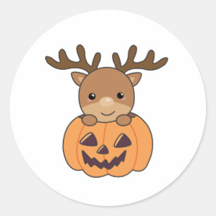 Adesivo Deer In Pumpkin Cute Deer Happy Halloween