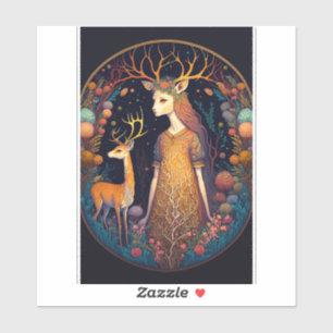 Adesivo Deer Lady Fantasy Art Sticker