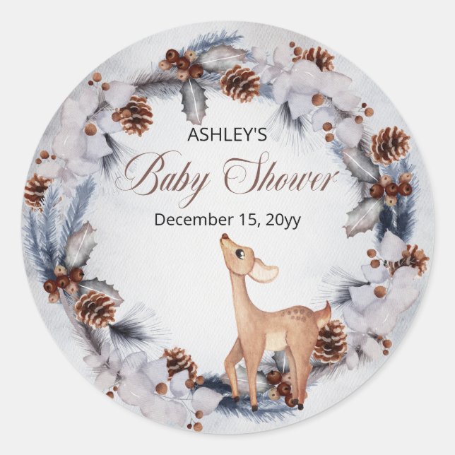 Adesivo Deer Rustic Winter Floral Chá de fraldas (Frente)