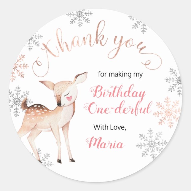 Adesivo Deer Winter ONE Derland Birthday Obrigado Sticker (Frente)