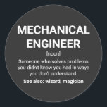 Adesivo Definição Mecânica de Funny de Engenheiro<br><div class="desc">Mecânico Engenheiro Engraçado Definição: Alguém que resolve problemas que você não sabia que tinha de maneiras que você não entende. Veja também: mago</div>