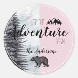 Adesivo Deixe a Aventura Começar Urso Rosa Chã de Bebê