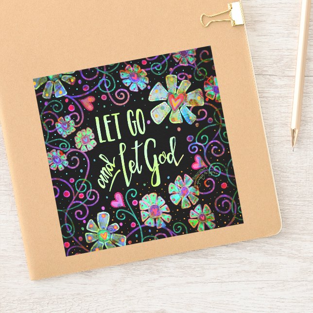 Adesivo Deixe Deus Preto, Bonito Inspiridade Floral (Notebook)