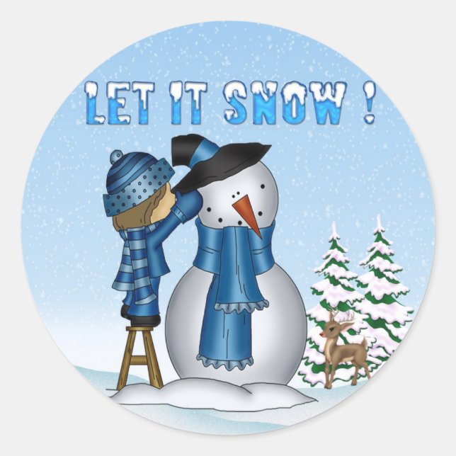 Adesivo Deixe-o nevar, Snowman Round Stickers (Frente)