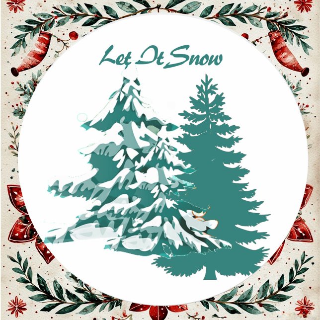Adesivo Deixem-na nevar Aquarela inverno Madeira de Natal (Let it Snow Watercolor Winter Christmas Woodland Classic Round Sticker)