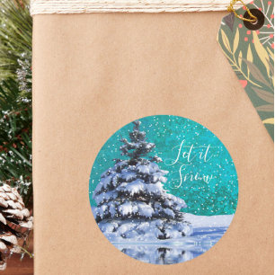 Adesivo Deixem-na nevar, árvore de inverno, azul-clara