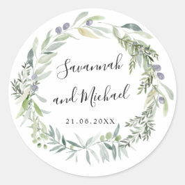 Adesivo Delicado pintado de azeitona e folhas monograma de