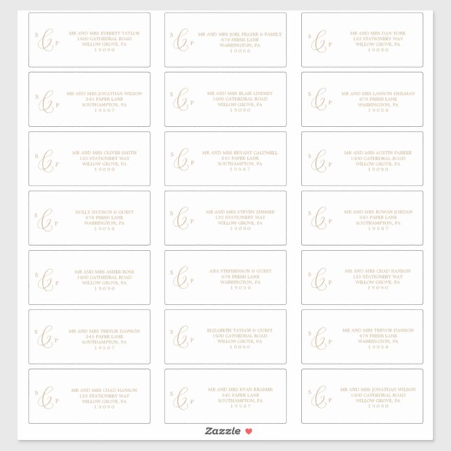 Adesivo Delicar Rótulos de Endereço Convidado do Monograma (Folha)