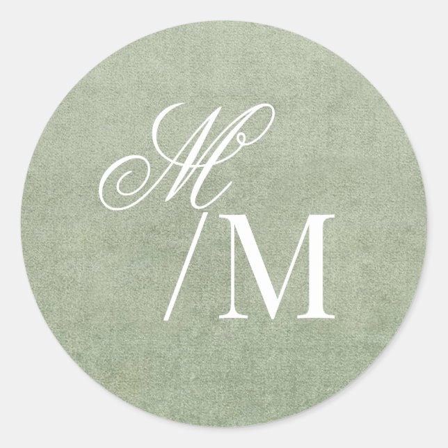 Adesivo Delicate Pastel Sage Green Monogram Wedding (Frente)