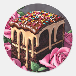 Adesivo Delicioso Bolo de Aniversário de Chocolate com Con