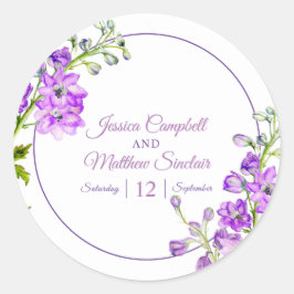 Adesivo Delphinium floresce casamentos de aquarela roxa