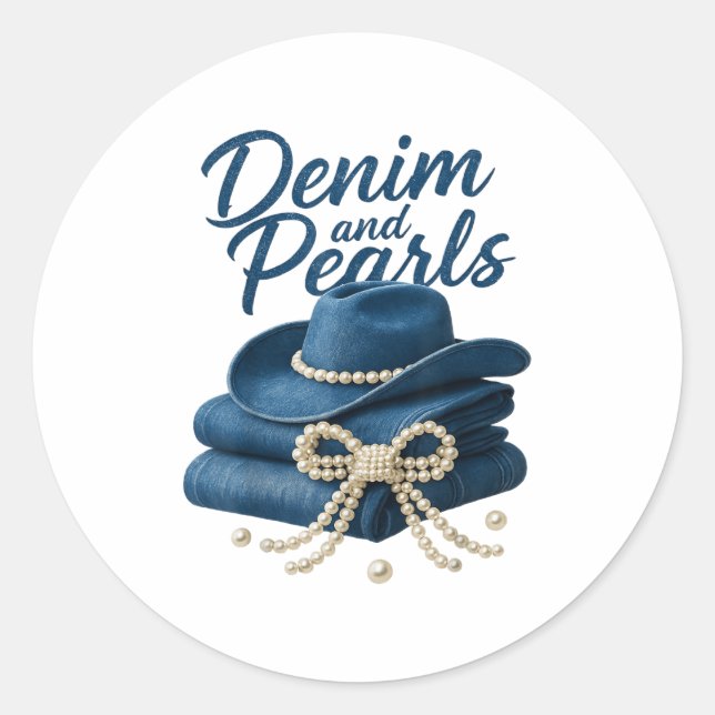 Adesivo Denim E Pérolas Mulheres Que Se Encaixam No Mundo  (Frente)
