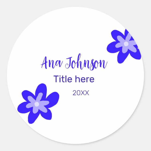 Adesivo Denominação do rabisco de flor azul título ano 20X (Frente)