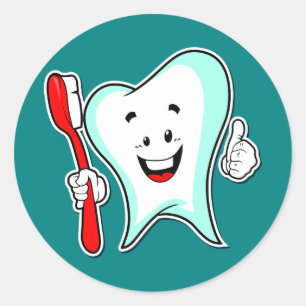 Adesivo Dente bonito feliz dos desenhos animados com uma