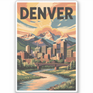 Adesivo Denver Colorado Illustração Sunset Viagem Art