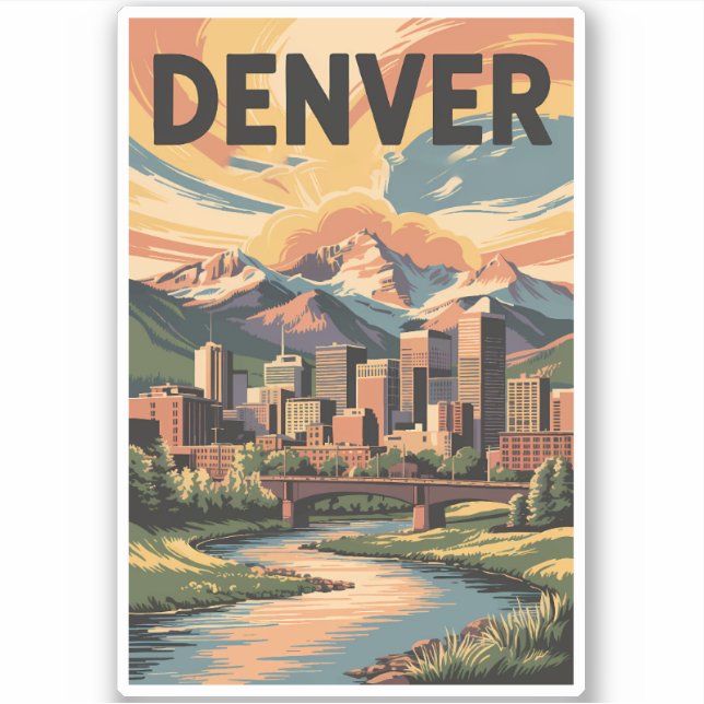 Adesivo Denver Colorado Illustração Sunset Viagem Art (Frente)