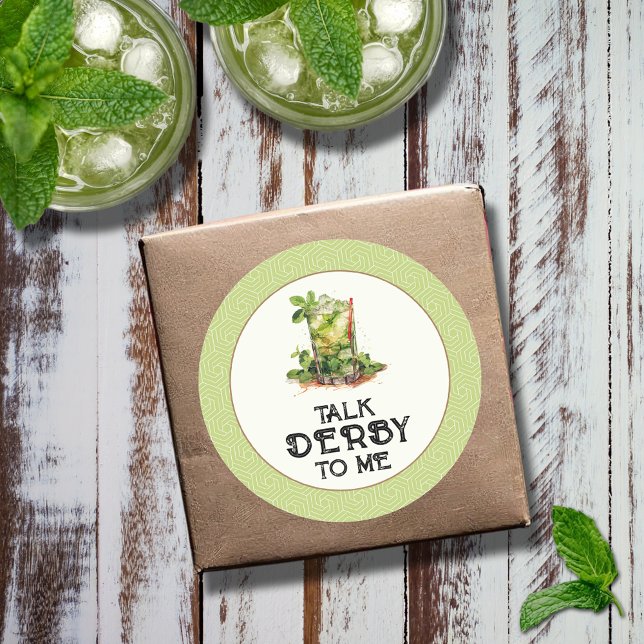 Adesivo Derby de Água-forte com Hortelã Julep (Watercolor Mint Julep Talk Derby to Me Round Stickers - 2 sizes available)