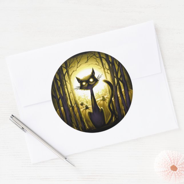 Adesivo Derpy Little Halloween Cat em um Pumpkin Patch (Envelope)