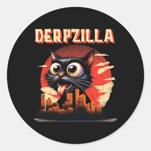 Adesivo Derpzilla Funny Derpy Giant Cat Kitten City (Frente)