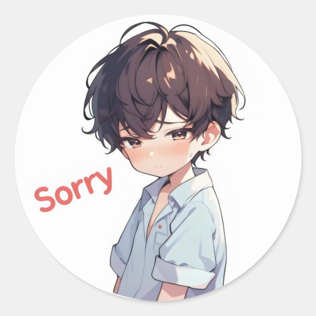 Adesivo Desculpe, Sad Cute Anime Boy (Frente)