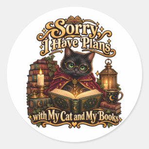 Adesivo Desculpe, Tenho Planos Dark Academia Gato e Livros