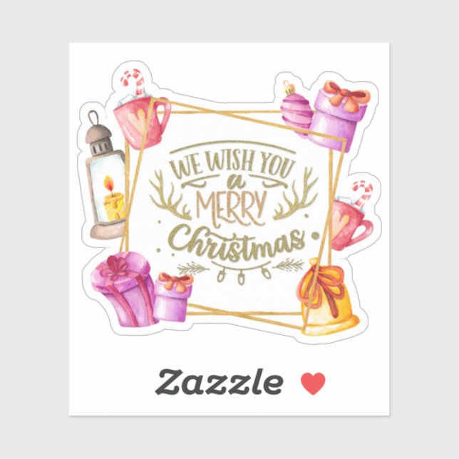 Adesivo Desejamos a você um Feliz Natal Rosa e Roxo (Folha)