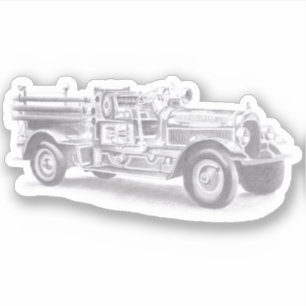 Adesivo desenho a lápis de caminhão de bombeiros vintage