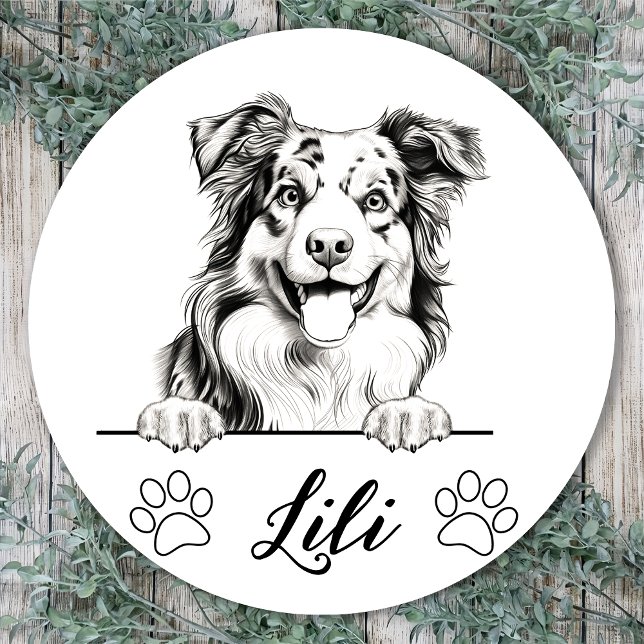 Adesivo Desenho à Mão de Australian Shepherd Personalizado (Criador carregado)