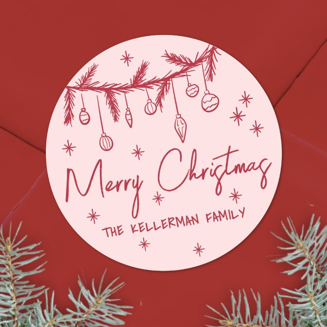Adesivo Desenho à Mão Natal Alegre Excêntrico (Hand Drawn Quirky Merry Christmas Classic Round Sticker)