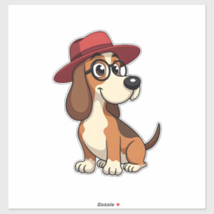 Adesivo Desenho Animado de Basset Hound Antigo em Chapéu V