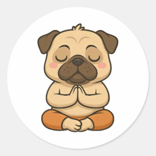 Adesivo Desenho animado de pug fofo ioga meditação relaxam