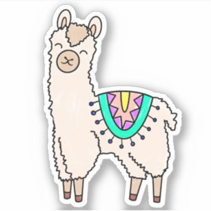 Adesivo desenho animado feliz lama alpaca