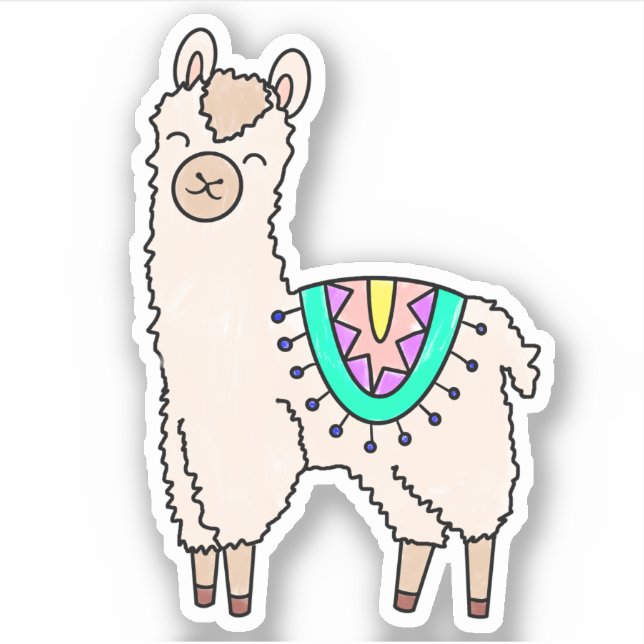 Adesivo desenho animado feliz lama alpaca (Frente)