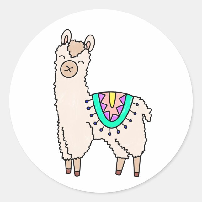 Adesivo desenho animado feliz lama alpaca (Frente)