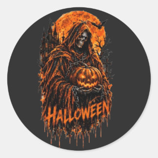 Adesivo Desenho Assustador de Abóbora da Morte no Hallowee
