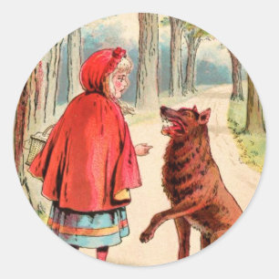 Adesivo Desenho da Vintage: Capuchinho Vermelho e Lobo