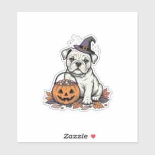 Adesivo Desenho de abóbora Bulldog de Halloween gravado vi